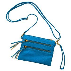 Vegan Leather Crossbody Multi-Pocket Purse in Bright Blue